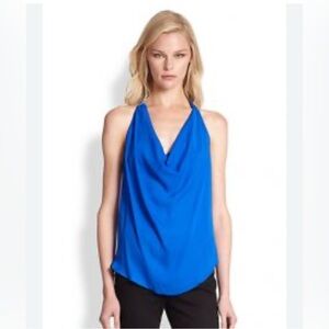 NWT HAUTE HIPPIE Royal Blue 100% Silk Cowl Neck Sleeveless Blouse